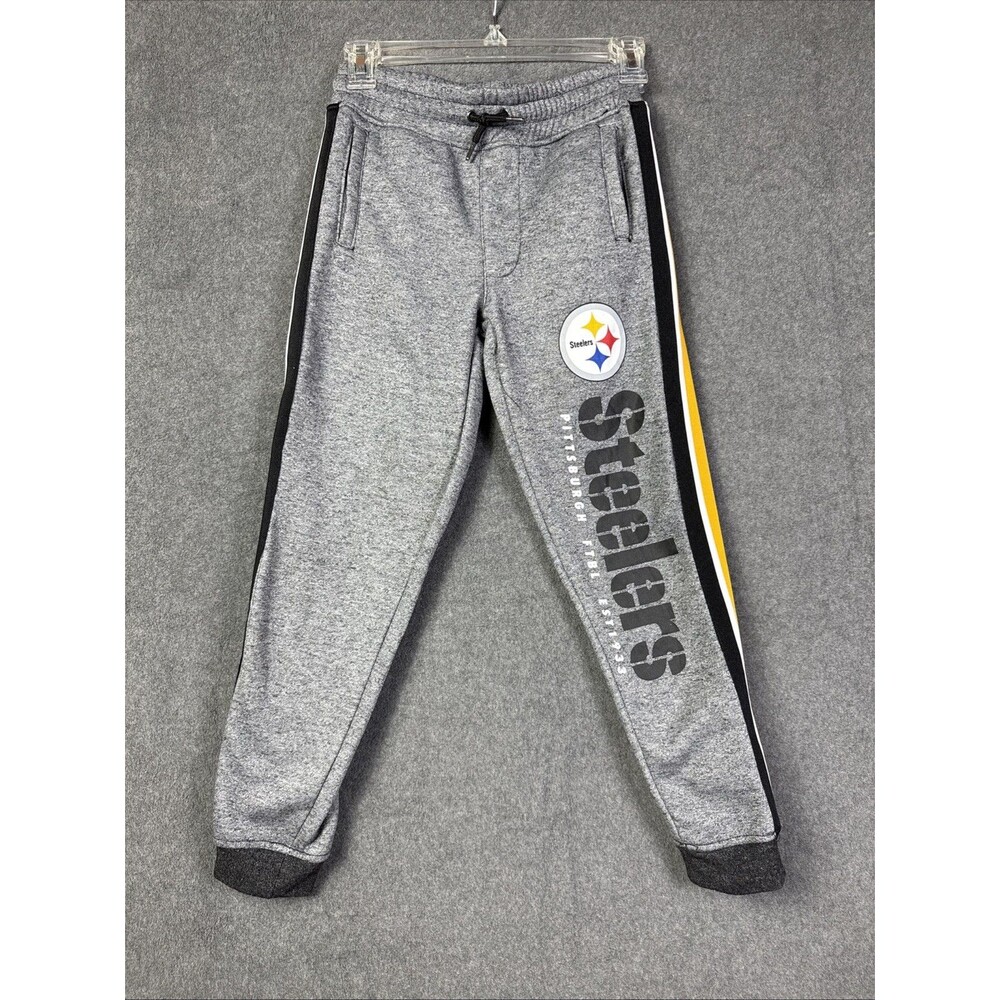 NFL Team Apparel Pittsburgh Steelers Grey Drawstring Sweatpants / Youth Size 8